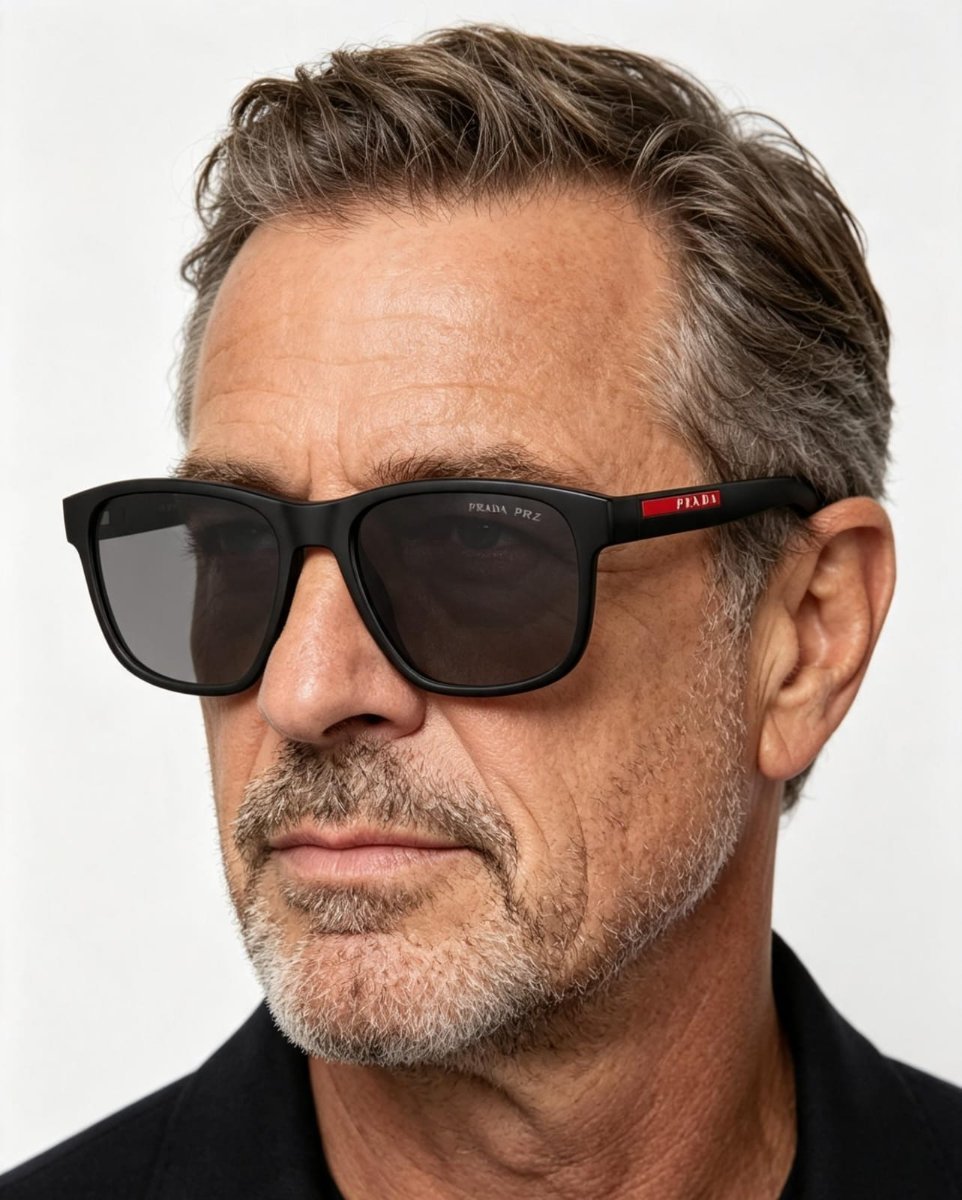 Óculos Solar PRADA LINEA ROSSA SPS 06Y 56-17 DG0-02G (Acetato Emborachado Preto Fosco/Lentes Polarizadas Cinza)