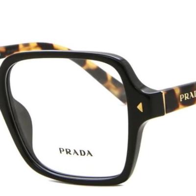Óculos Receituário PRADA VPR A02 53-17 389-1O1 (Acetato Frontal Preto Brilhante/Hastes Marrom Mesclado)