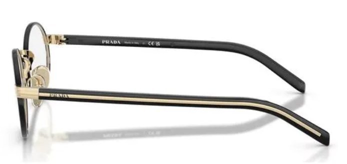 Óculos Receituário PRADA VPR B55 52-21 AAV-1O1 (Metal Frontal Preto e Detalhes em Dourado/Hastes em Acetato Preto e Detalhes em Dourado)