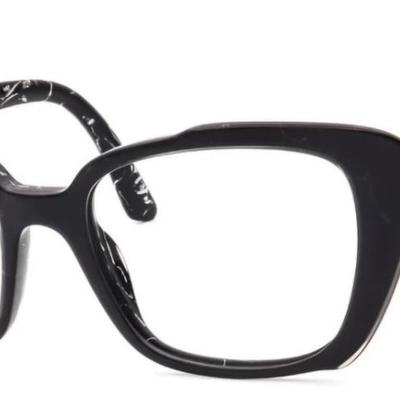 Óculos Receituário PRADA VPR 01Y 53-18 09V-1O1 (Acetato Preto Brilhante Mesclado Branco)