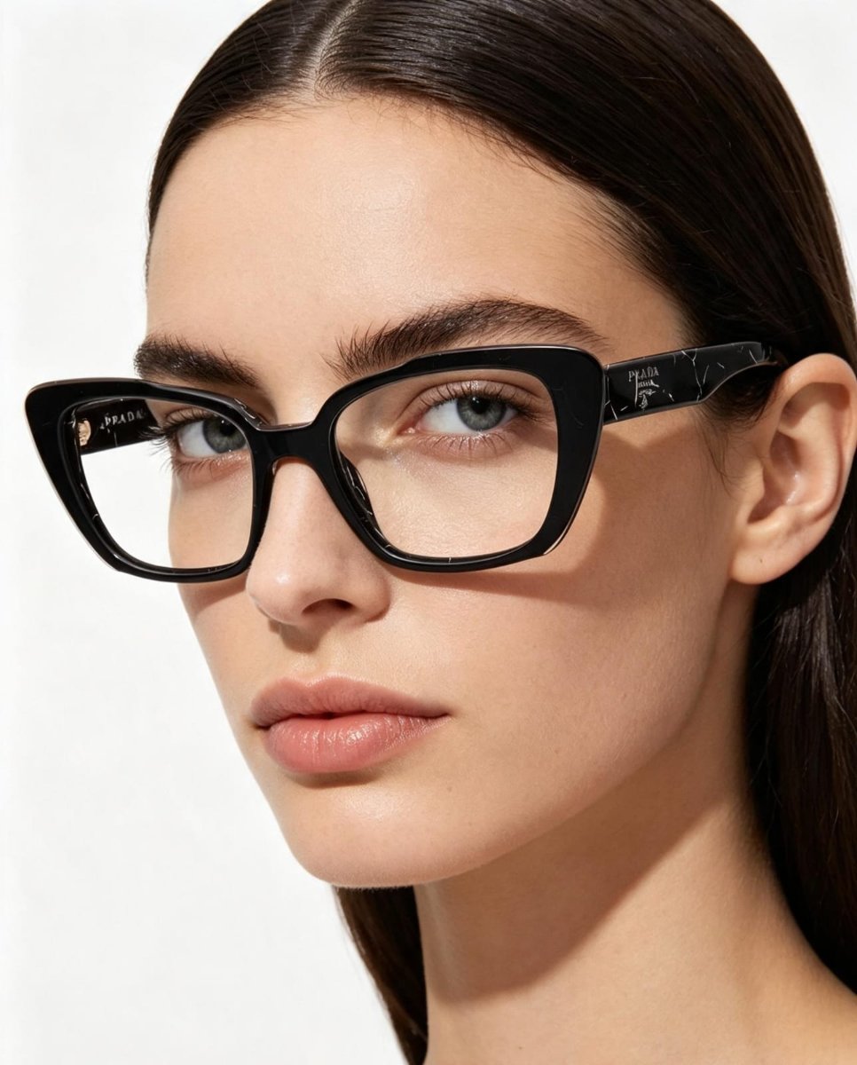 Óculos Receituário PRADA VPR 01Y 53-18 09V-1O1 (Acetato Preto Brilhante Mesclado Branco)