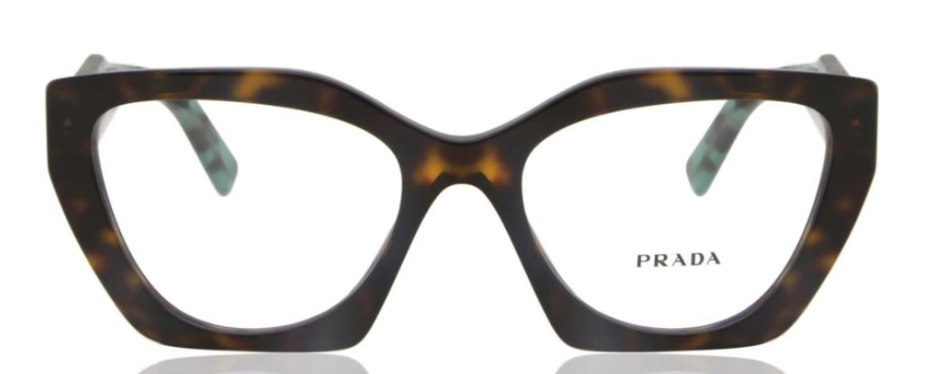 Óculos Receituário PRADA VPR 09Y 54-18 2AU-1O1 (Acetato Frontal Marrom Tartaruga/Hastes Verde Mescladas com Preto e Logo Prada Triangular em Marrom)