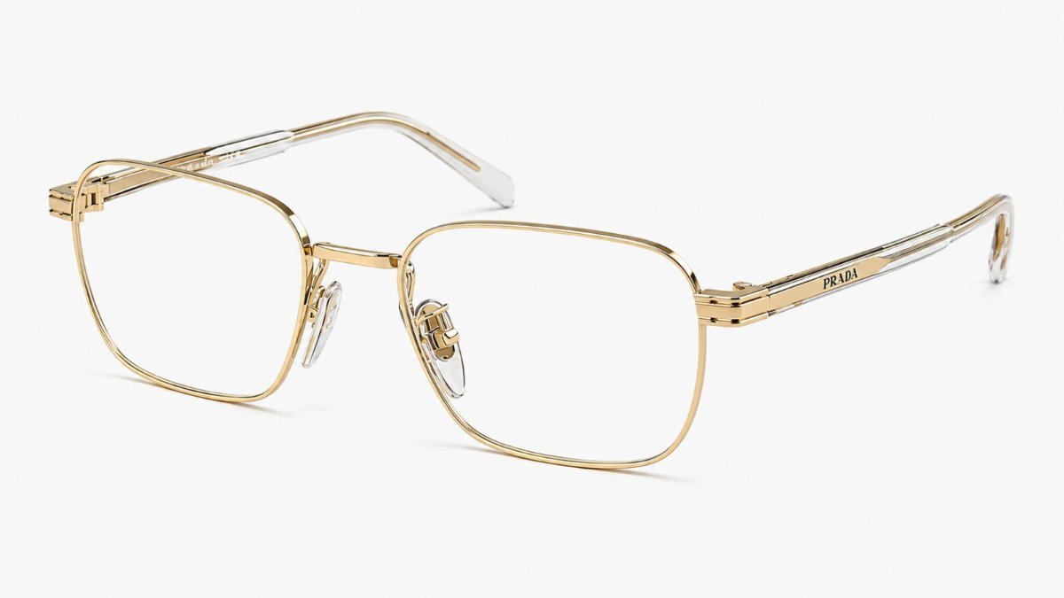 Óculos Receituário PRADA VPR C50-D 55-19 ZVN-1O1 (Metal Dourado Brilhante/Hastes Acetato Incolor e Metal Dourado)