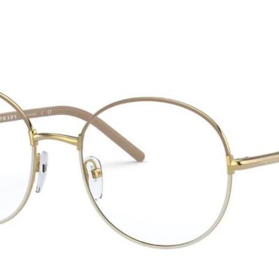 Óculos Receituário PRADA VPR 55W 53-19 06I-1O1 (Metal Dourado Laqueado na Parte Superior Nude e Inferior Branco)